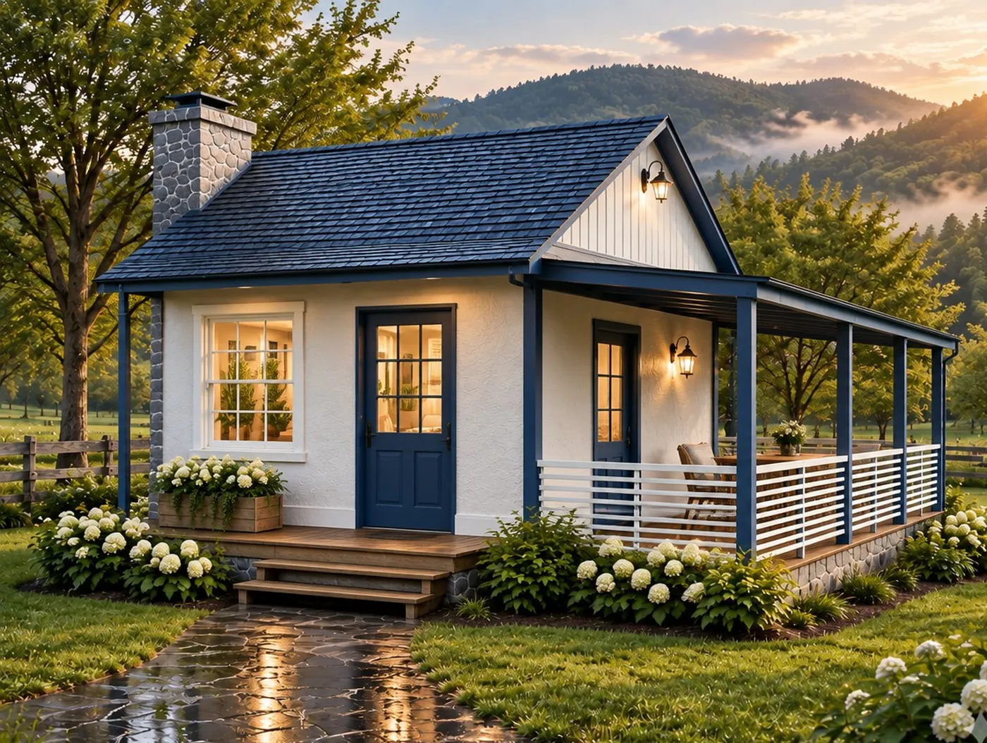 Rendering of The Blue Porch Cottage, a 193 sq ft small house