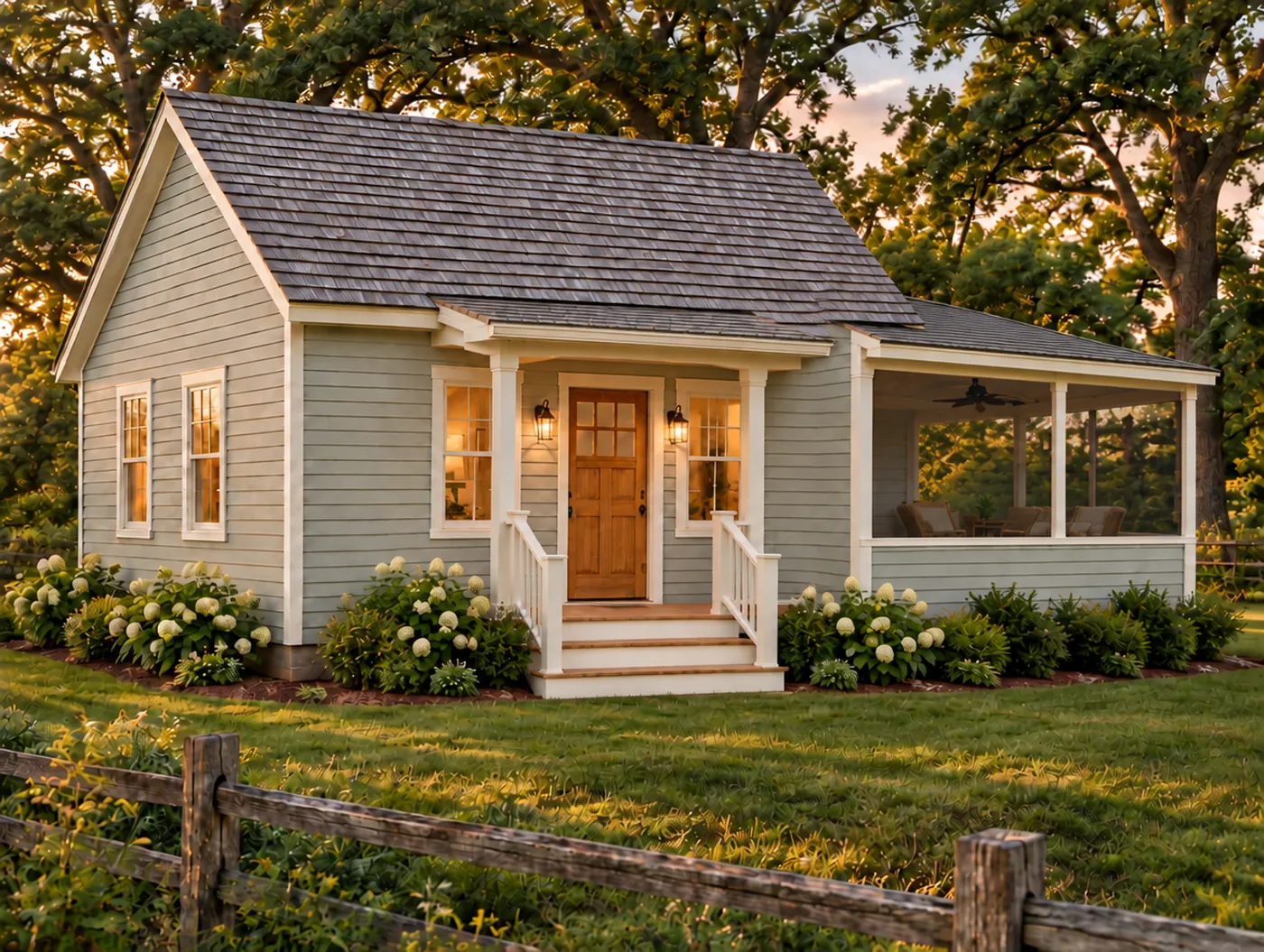 Rendering of The Screen Porch Cottage, a 480 sq ft small house